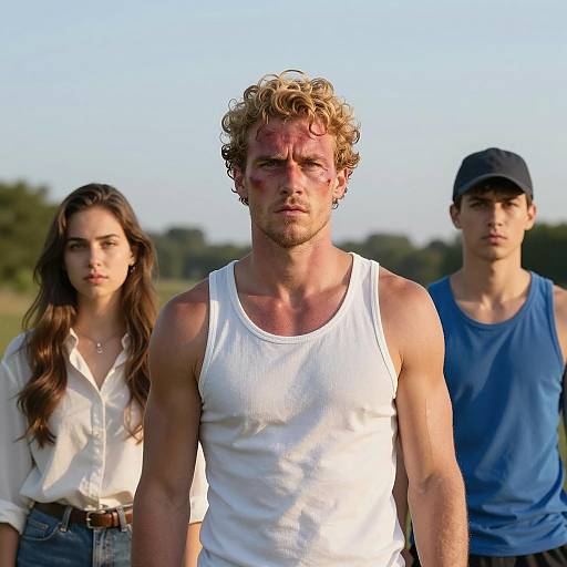 Sunset Gathering of Three Individuals