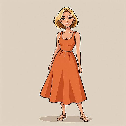 Smiling Woman in Burnt Orange Dress
