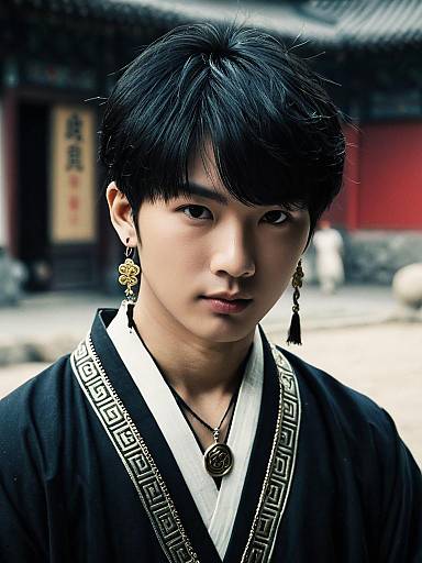Young Man in Traditional Chinese Attire with Jewelry