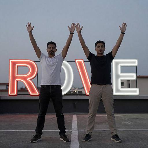 Rooftop Celebration Under Neon Lights