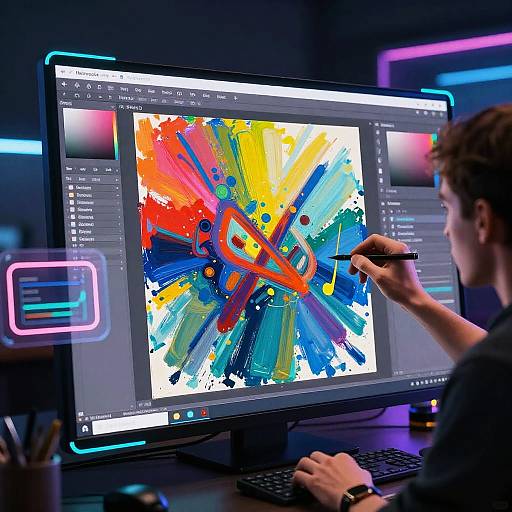 Cyberpunk Digital Artist Editing Abstract