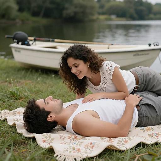 Romantic Couple by the Serene Lake