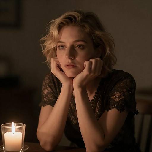 Contemplative Woman in Candlelight Ambiance