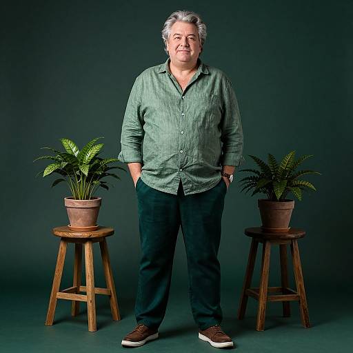 Confident Mature Man in Emerald Studio