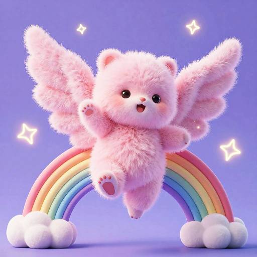 Pink Fluffy Fairy Dancing on Rainbows