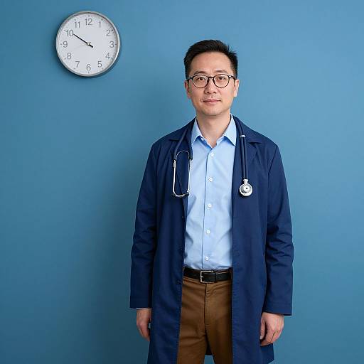 Doctor Standing by Blue Wall