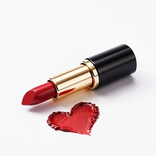 Shiny Black Lipstick with Red Heart Smear