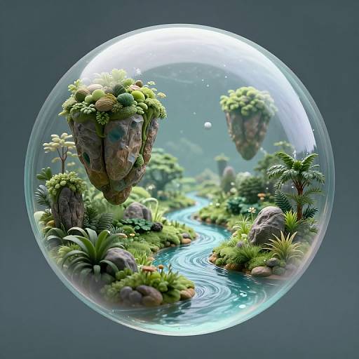 Surreal Bubble World with Floating Rocks