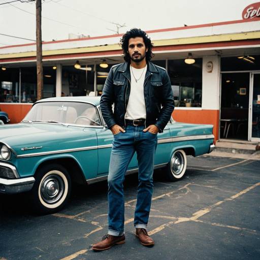 Latin American Man in Leather Jacket at Vintage Diner