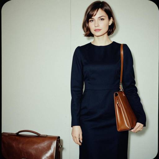 Woman in Navy Long Sleeve Dress with Brown Handbag