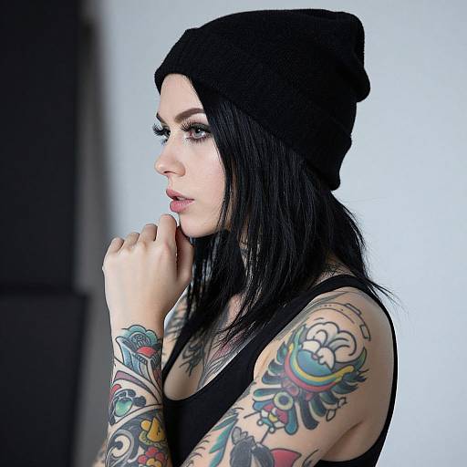 Profile of Tattooed Woman in Black