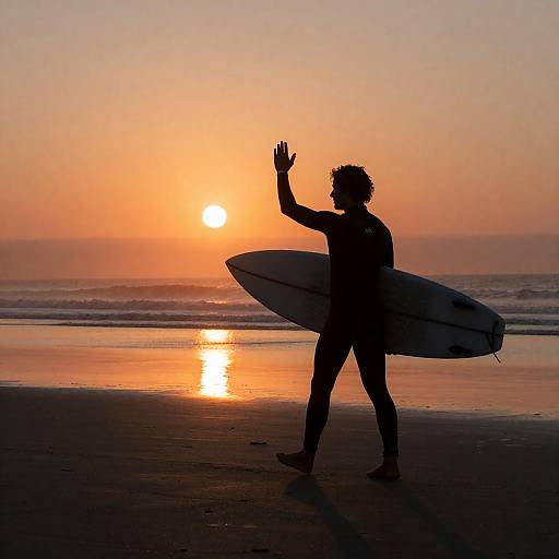 Surfer at Sunset on the Beach