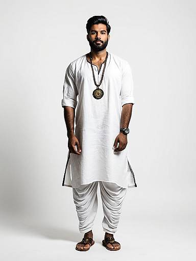 Dark-skinned Man in Traditional White Desi Costume