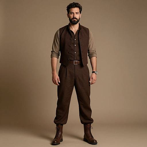 Bearded Man in Brown Outfit