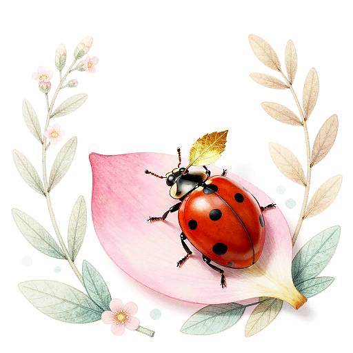 Vintage Ladybug on Pink Petal