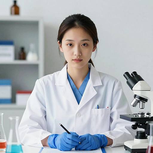 Elegant Scientist in White and Blue