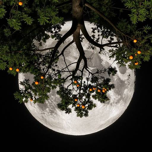 Upside-Down Moon Trees in Night Sky