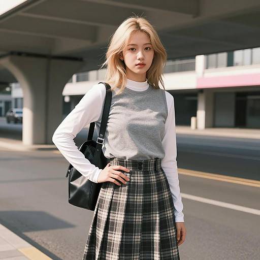 Urban Fashion: Blonde Woman Under Overpass
