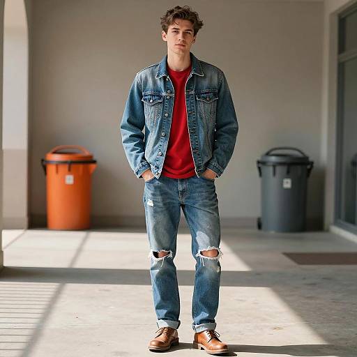 Young Man in Denim Outfit