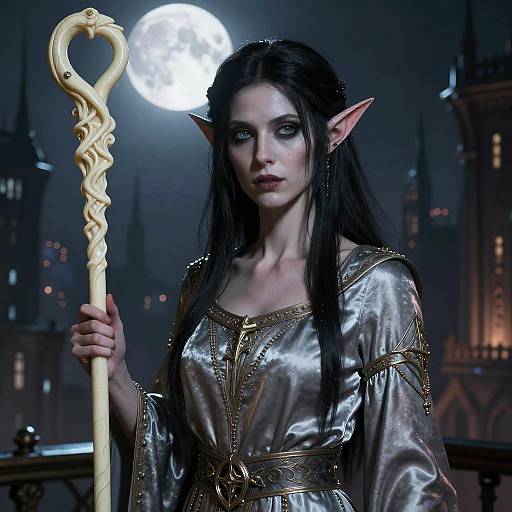 Moonlit Half-Elf in Cyberpunk Horror