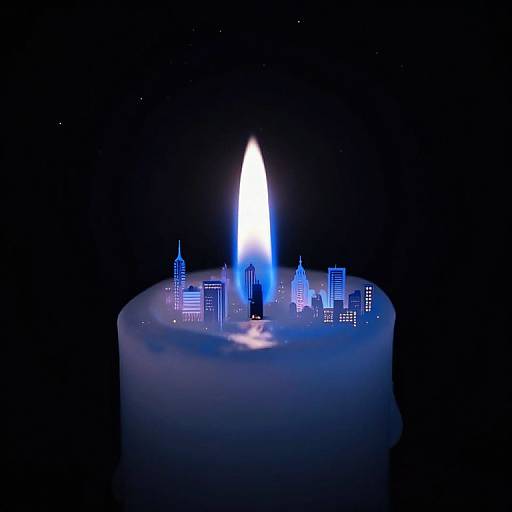 Blue Flame Candle Cityscape