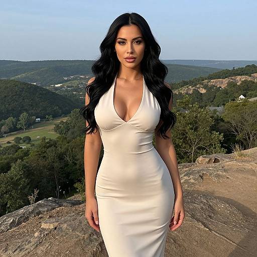 Woman on Rocky Hilltop with Scenic Valley