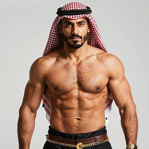Muscular Man with Keffiyeh and Gold Accents