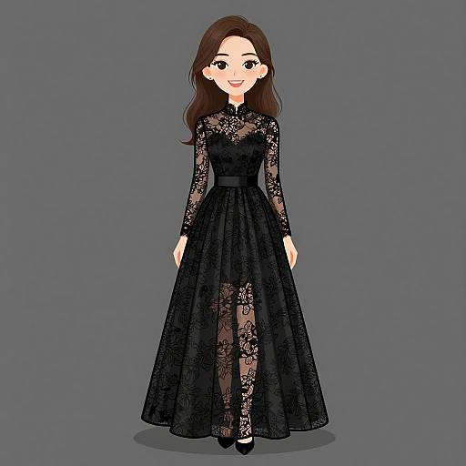 Elegant Woman in Black Lace Gown
