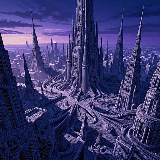 Escher-Giger Surreal Biomechanical Cityscape