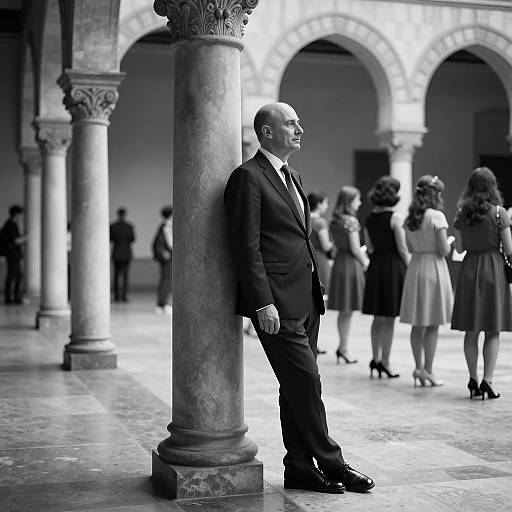 Elegant Black-and-White Portrait in Architecture