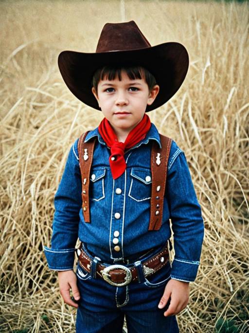 Boy in Cowboy Costume in Field
