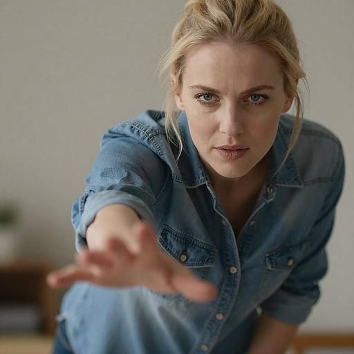 Focused Blonde Woman in Denim Portrait