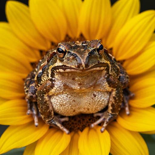 Rust-Colored Frog with Sunflower
