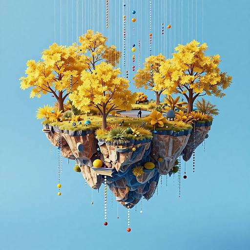 Surreal Floating Islands with Yellow Trees