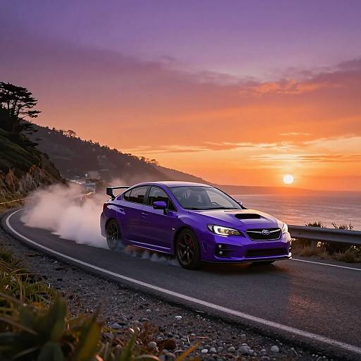 Purple Subaru Drifting Coastal Sunset