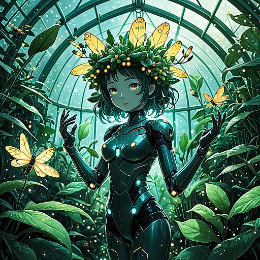 Cheerful Humanoid Plant in Enchanted Greenhouse