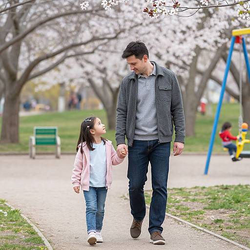 Tender Father-Daughter Spring Walk