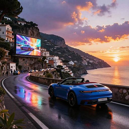 Cerulean Porsche Along Amalfi Sunset
