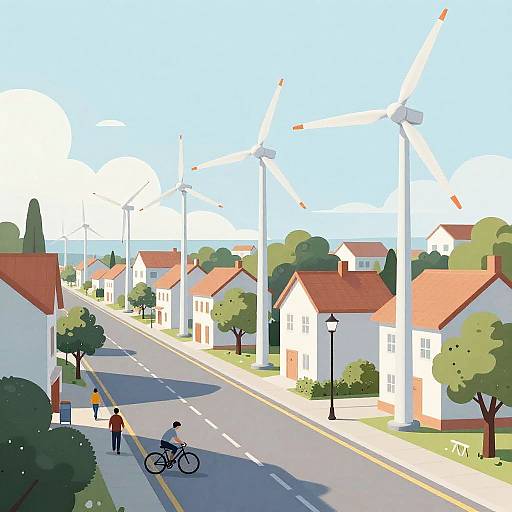 Small Town with Wind Turbines