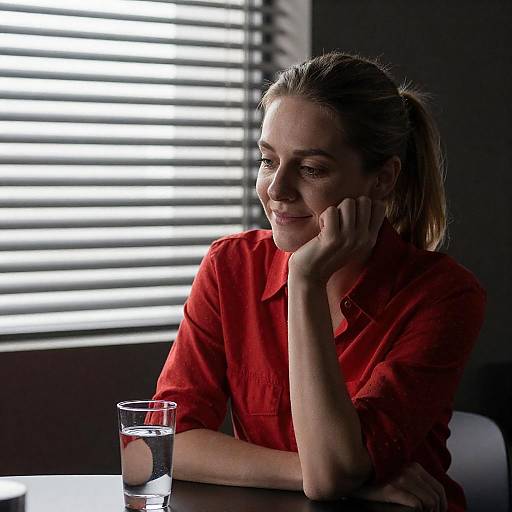 Soft Smile in Dimly Lit Room