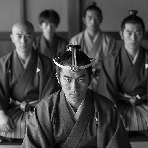Traditional Japanese Men in Black-and-White