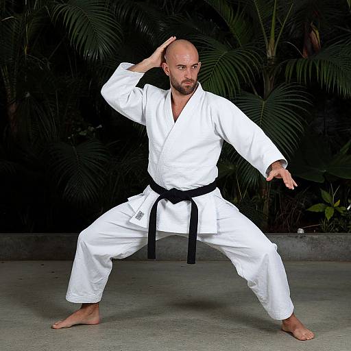 Dynamic Martial Artist in Tropical Setting