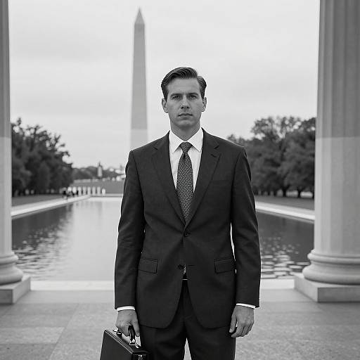 Man in Suit with Washington Monument