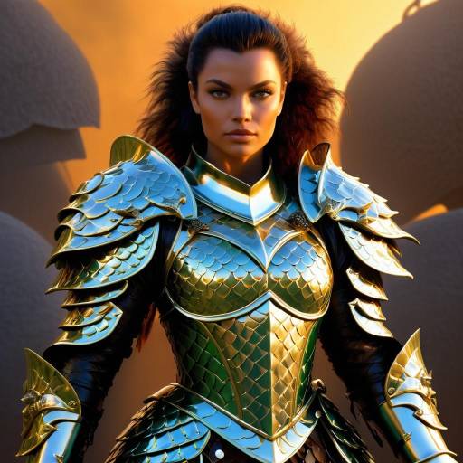Fierce Warrior Woman in Dragon Scale Armor