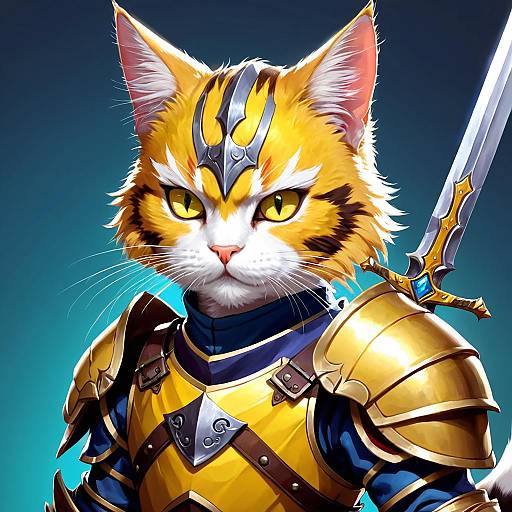 Anthropomorphic Cat Warrior in Armor with Sword