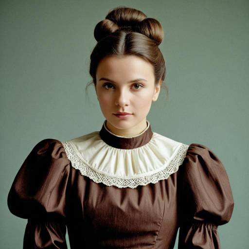 Young Woman in Historical Brown Dress with Puffy Sleeves