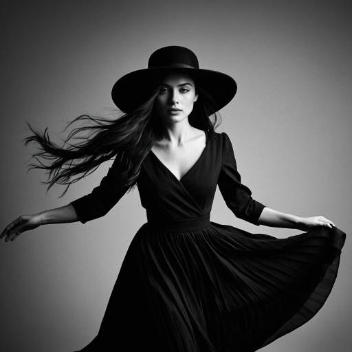 Moody Black and White Portrait of Woman in Wide-Brim Hat