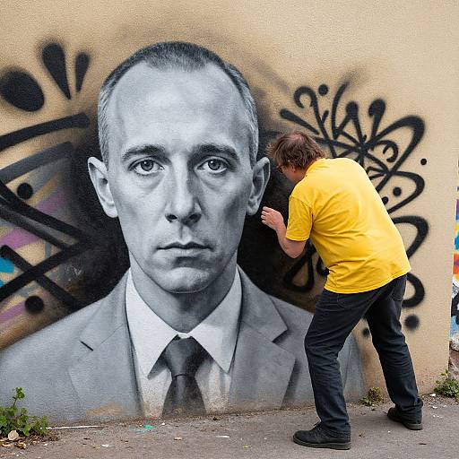 Man Graffitiing Wrinkled Self Portrait