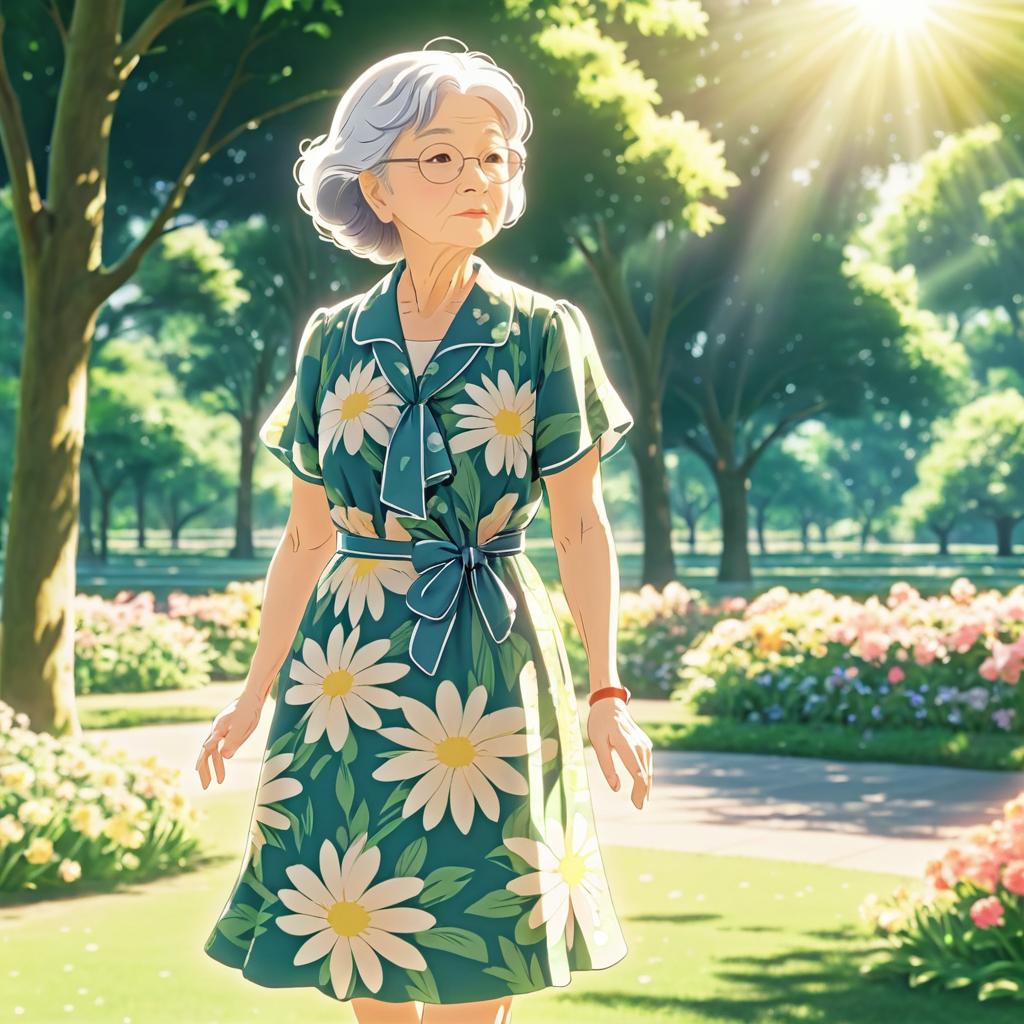 Nostalgic Elderly Woman in Floral Dress