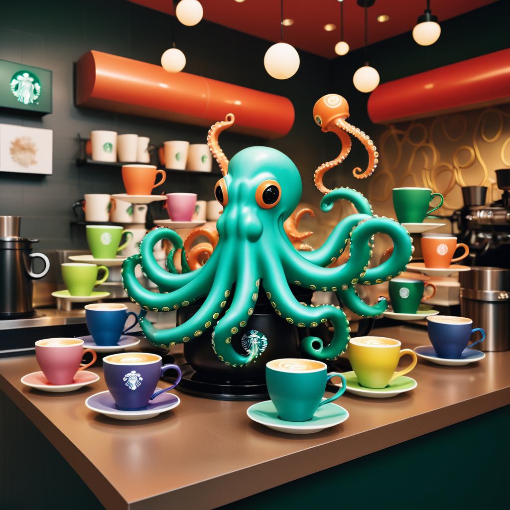 Octopus Juggling Coffee in Technicolor